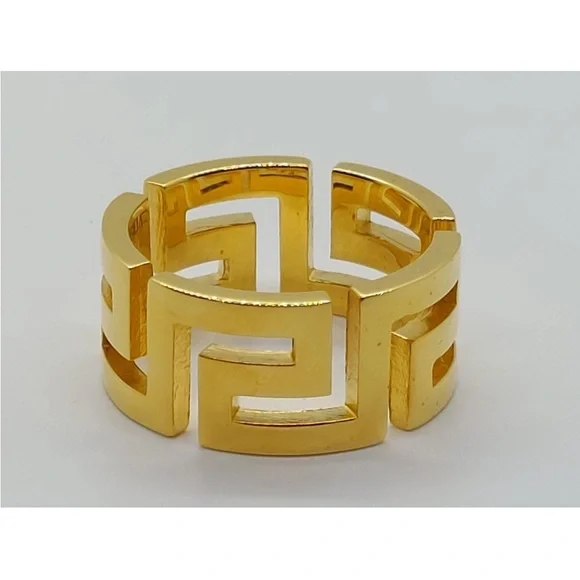 NWT VERSACE La Greca Golden Metal Ring
